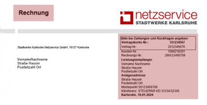 Dokumentkopf einer Rechnung mit Logo und Referenznummern.