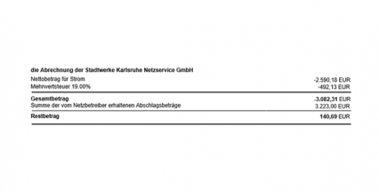 Dokument einer Rechnung mit Rechnungsbetrag